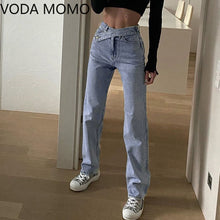 Load image into Gallery viewer, "crossover" jeans a taille haute pour femme