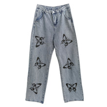 Load image into Gallery viewer, jean avec motif de papillon noir pour femme