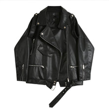 Load image into Gallery viewer, manteau noir en faux cuire "oversized"