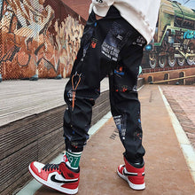Load image into Gallery viewer, pantalon noir avec motifs pour hommes
