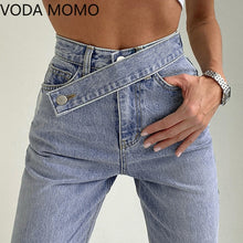 Load image into Gallery viewer, "crossover" jeans a taille haute pour femme

