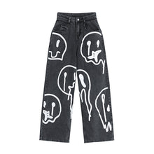 Load image into Gallery viewer, jeans noir avec motif blanc pour femme
