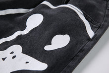 Load image into Gallery viewer, jeans noir avec motif blanc pour femme
